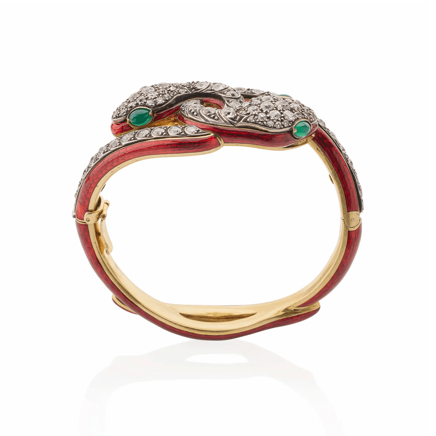 Victorian Silver & 18KT Yellow Gold Diamond, Emerald & Enamel Snake Bracelet profile