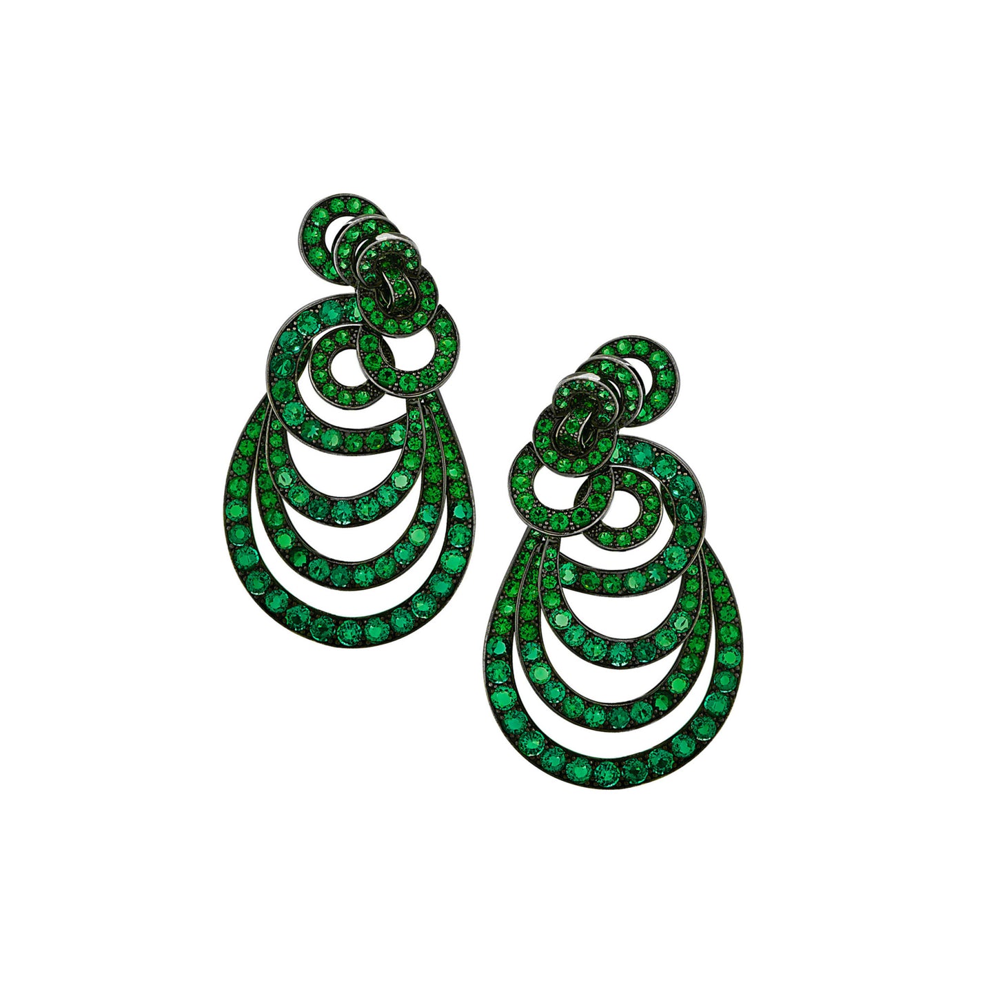 Contemporary 18KT Blackened Gold & Rhodium Emerald Earrings front