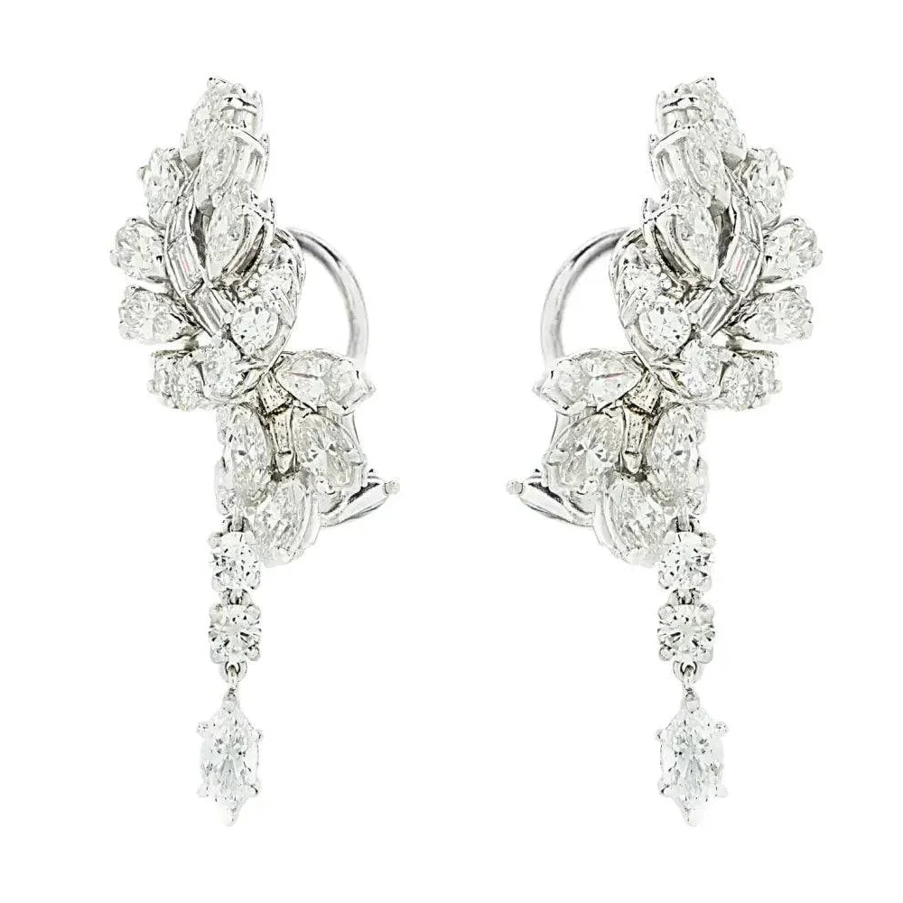 Contemporary Platinum Diamond Earrings front