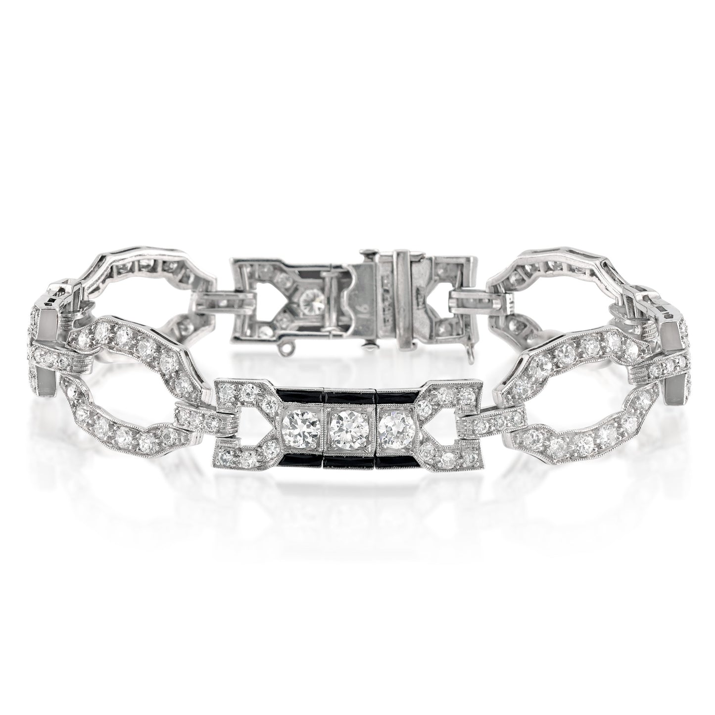 Art Deco Platinum Diamond & Onyx Bracelet front