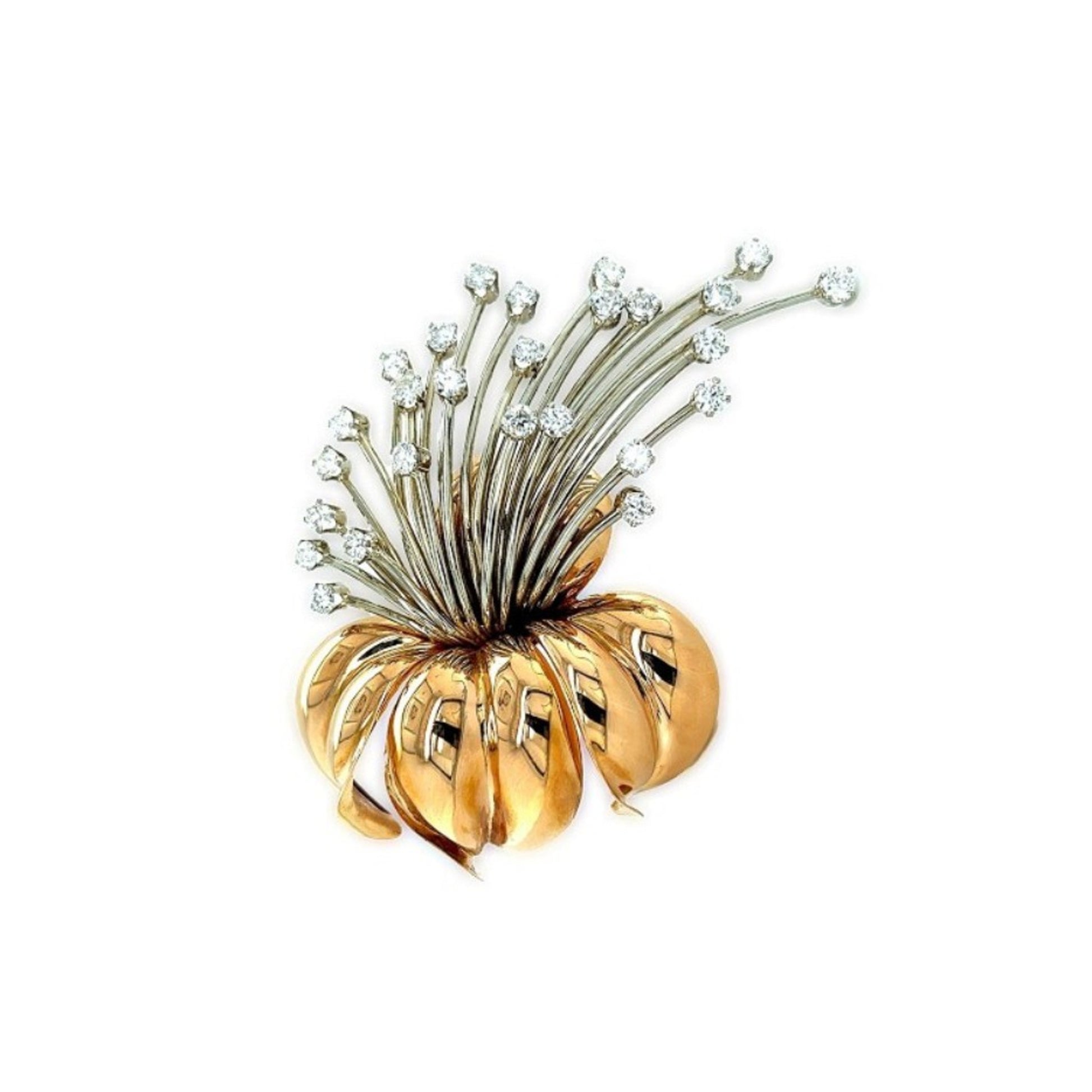 Retro 18KT White & Yellow Gold Diamond Brooch front