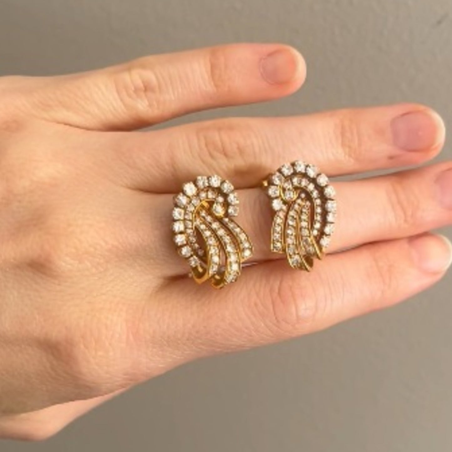 1980s 18KT Yellow Gold Diamond Earrings front