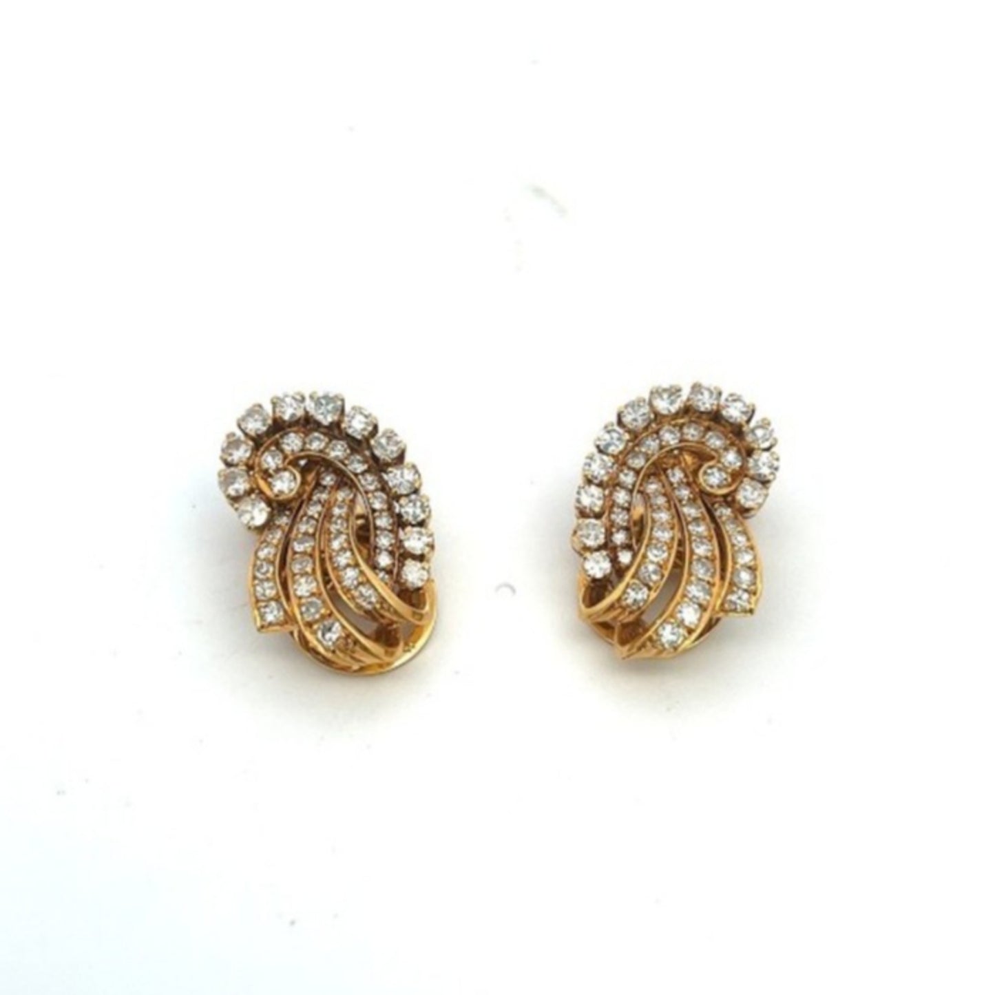 1980s 18KT Yellow Gold Diamond Earrings front