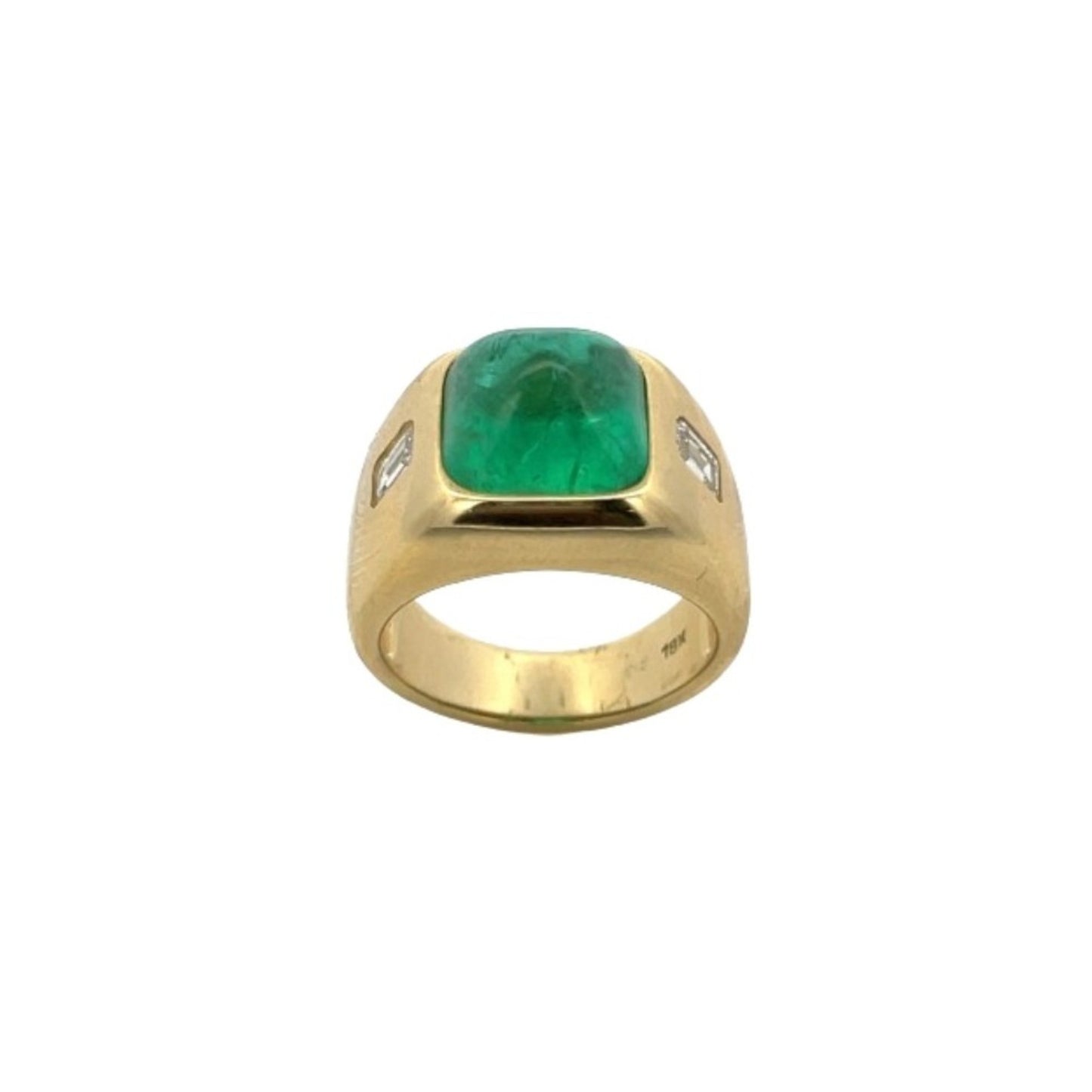 1970s 18KT Yellow Gold Emerald & Diamond Ring front