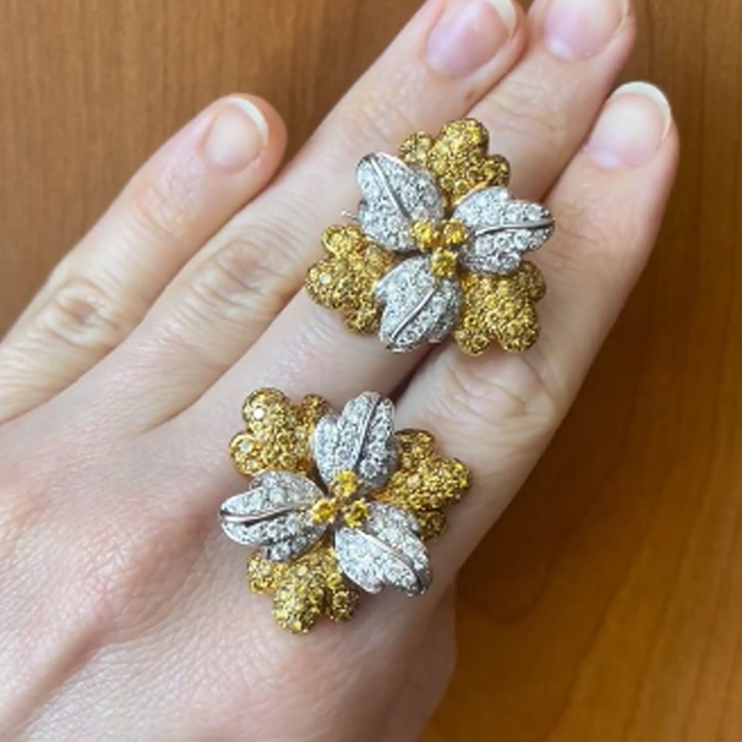 Post-1980s 18KT White & Yellow Gold Diamond Earrings front
