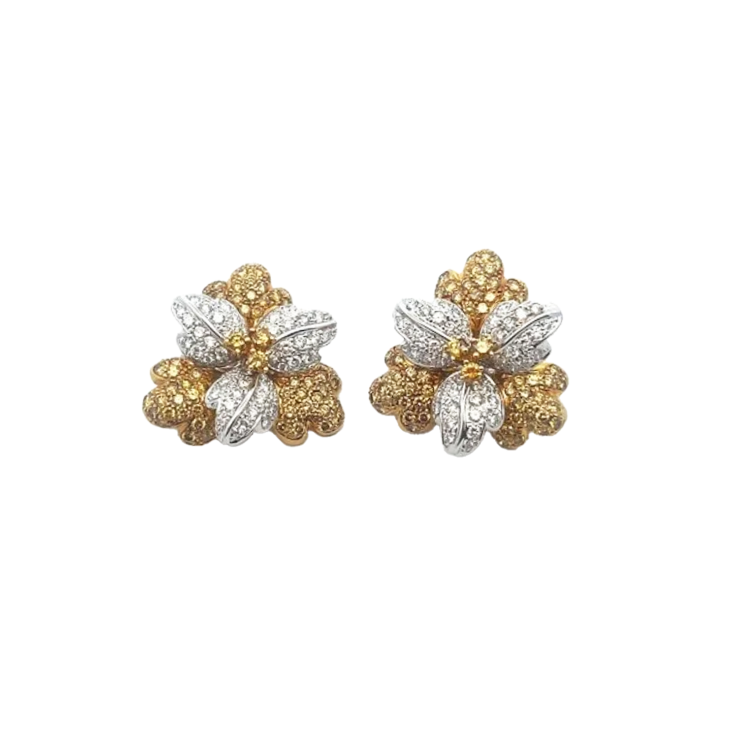 Post-1980s 18KT White & Yellow Gold Diamond Earrings front