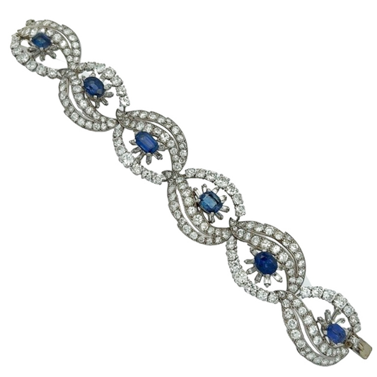 Cartier France 1950s Platinum Sapphire & Diamond Bracelet front