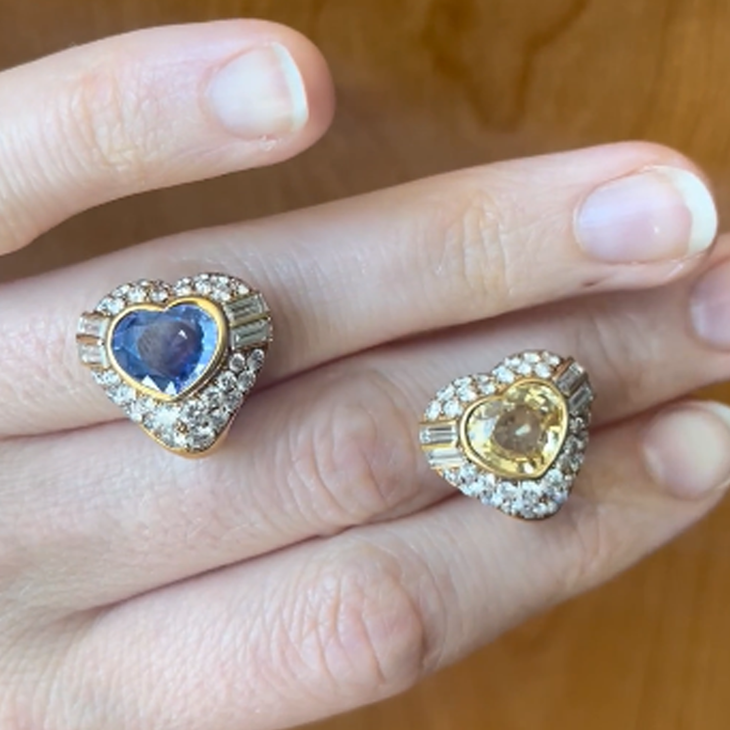 Bulgari Italy 1980s 18KT Yellow Gold Sapphire & Diamond Earrings front