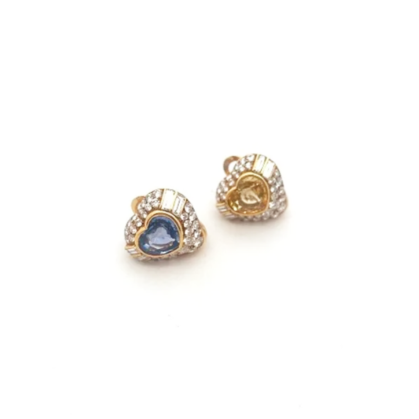 Bulgari Italy 1980s 18KT Yellow Gold Sapphire & Diamond Earrings front