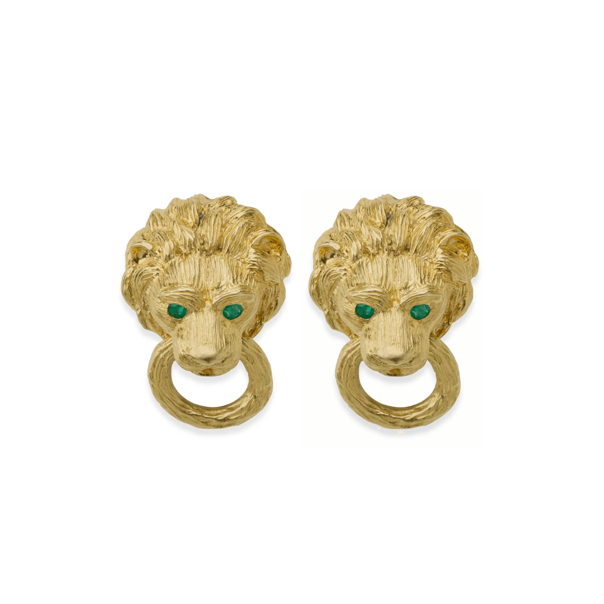 Van Cleef & Arpels 1960s 18KT Yellow Gold Emerald Lion Door Knocker Earrings