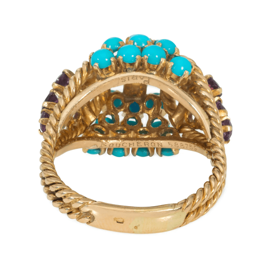 Boucheron Paris 1960s 18KT Yellow Gold Turquoise & Amethyst Ring back