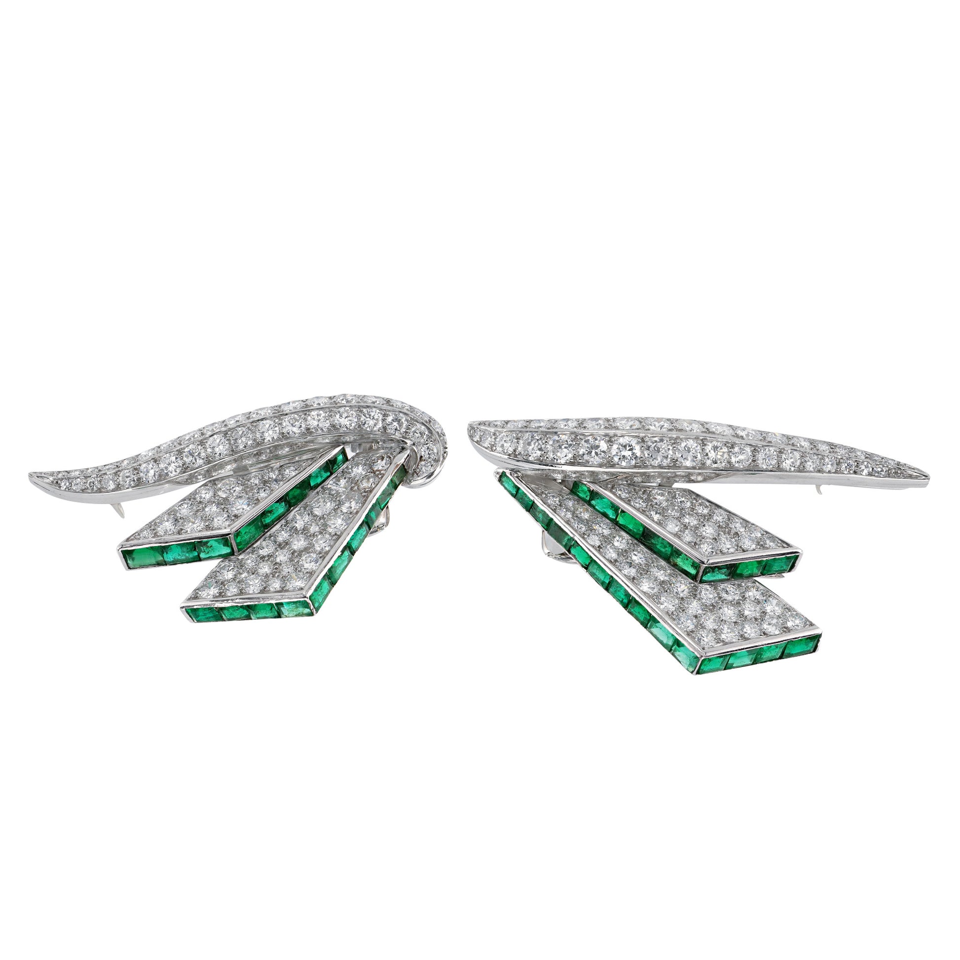 Drayson London 1930s Platinum Emerald & Diamond Double Clips side