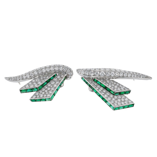 Drayson London 1930s Platinum Emerald & Diamond Double Clips side