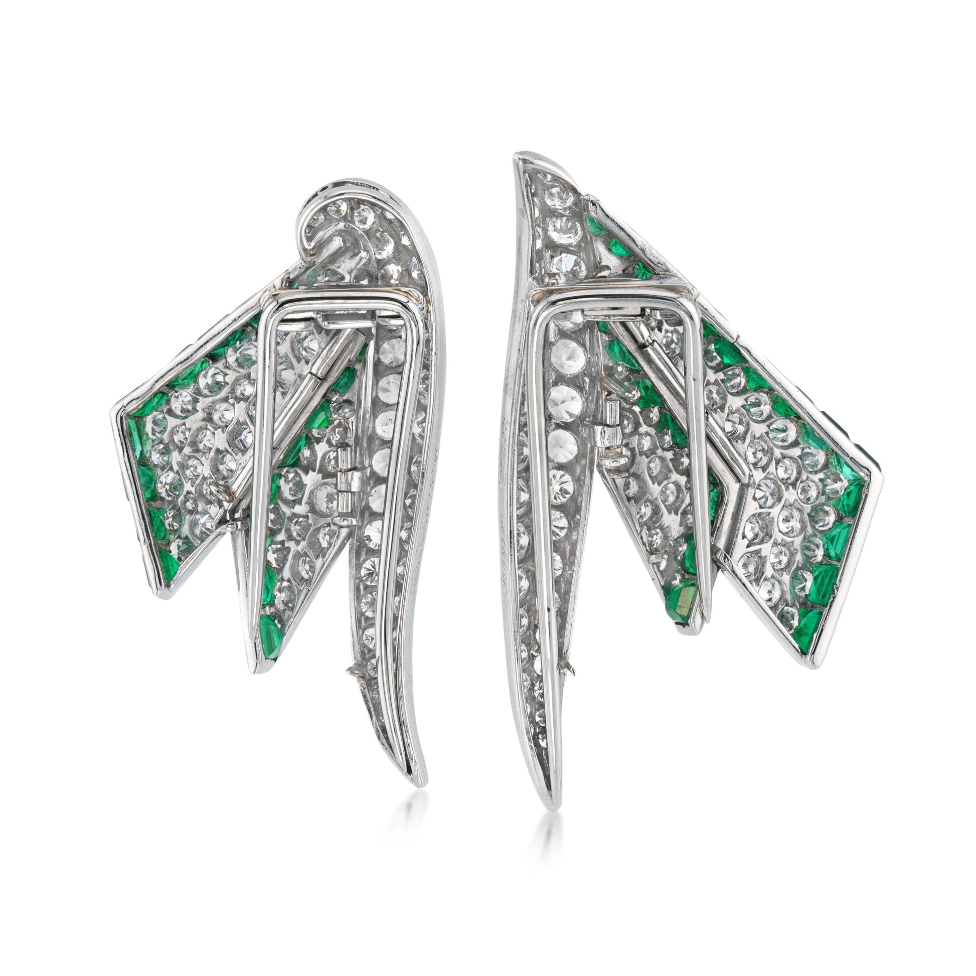 Drayson London 1930s Platinum Emerald & Diamond Double Clips back