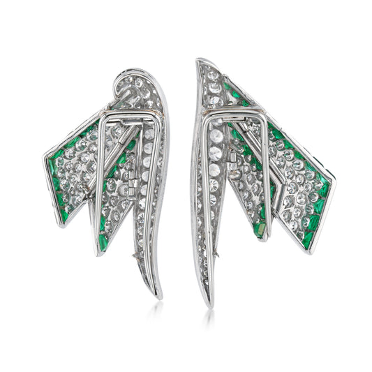 Drayson London 1930s Platinum Emerald & Diamond Double Clips back