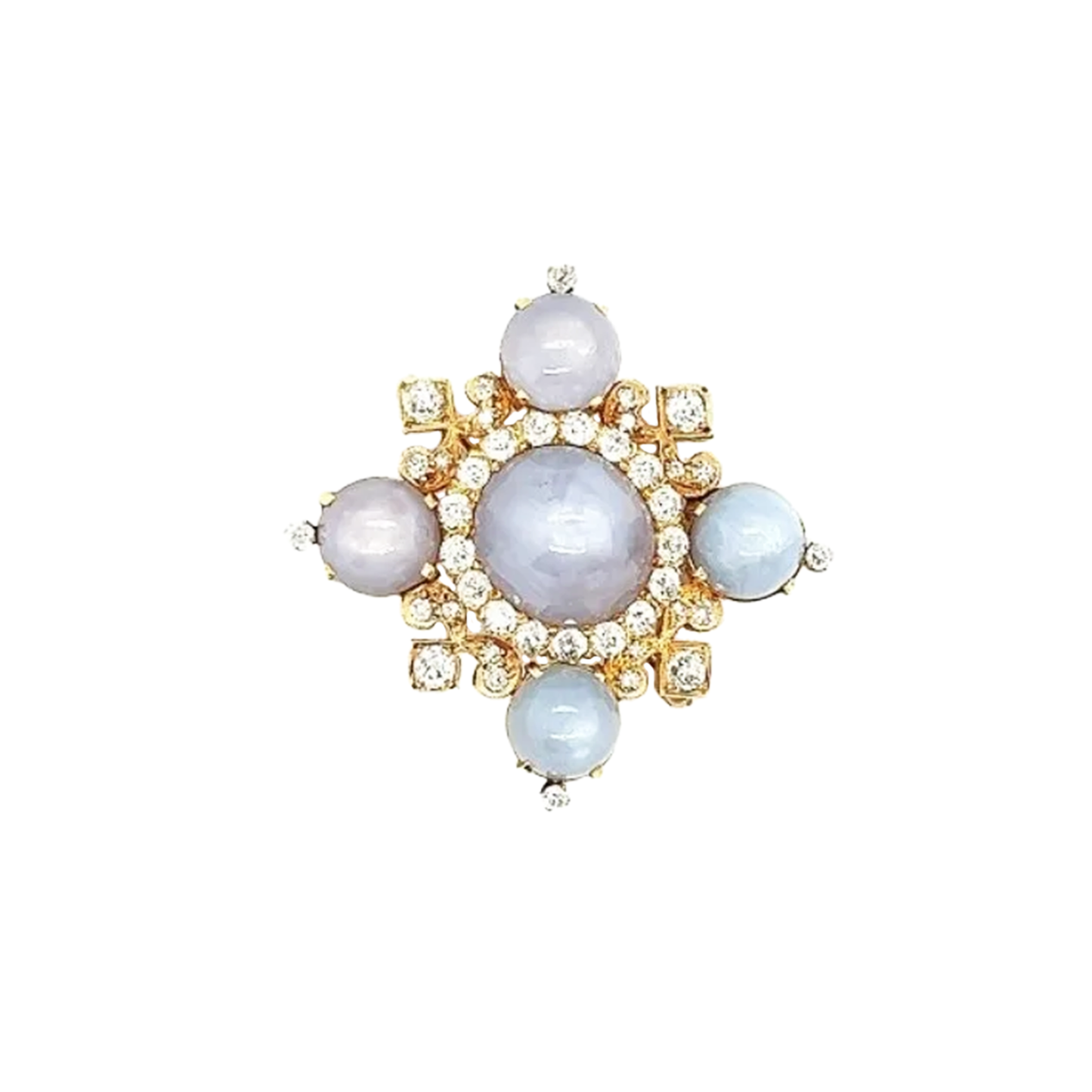 Post-1980s 18KT Yellow Gold Star Sapphire & Diamond Brooch front