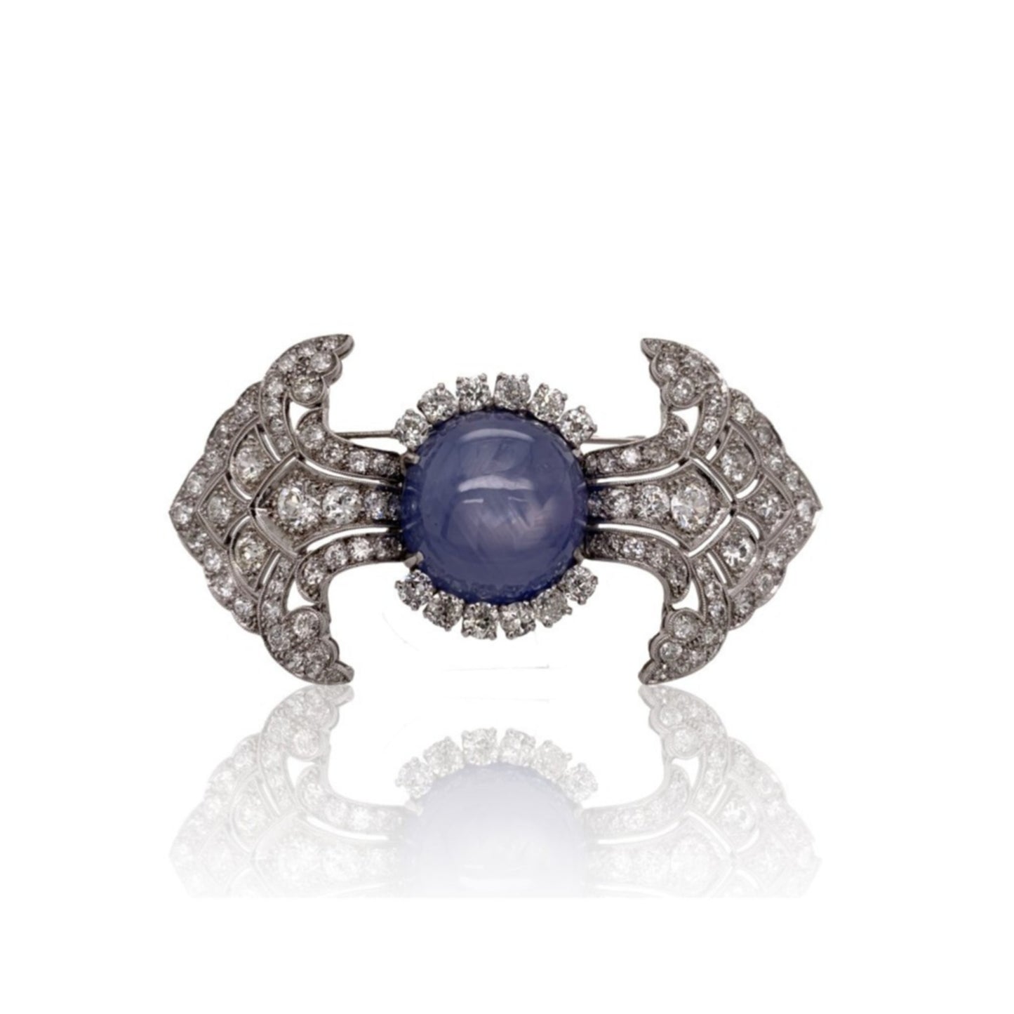 Art Deco Platinum Star Sapphire Brooch front