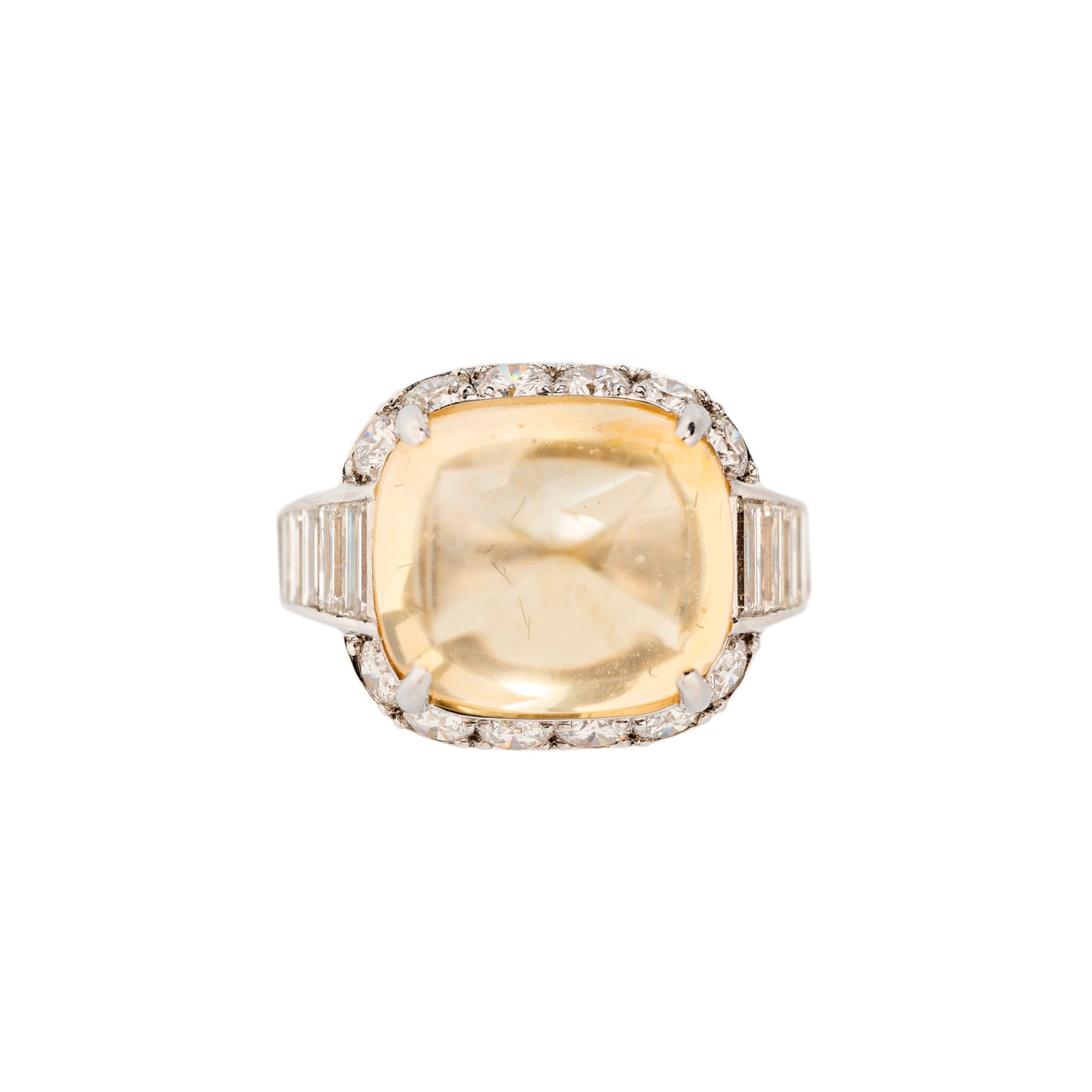 1980s Platinum Yellow Sapphire & Diamond Ring front view