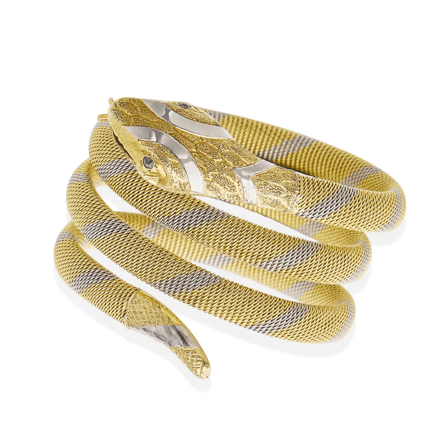 Victorian Platinum & 18KT Yellow Gold Emerald Snake Bracelet front
