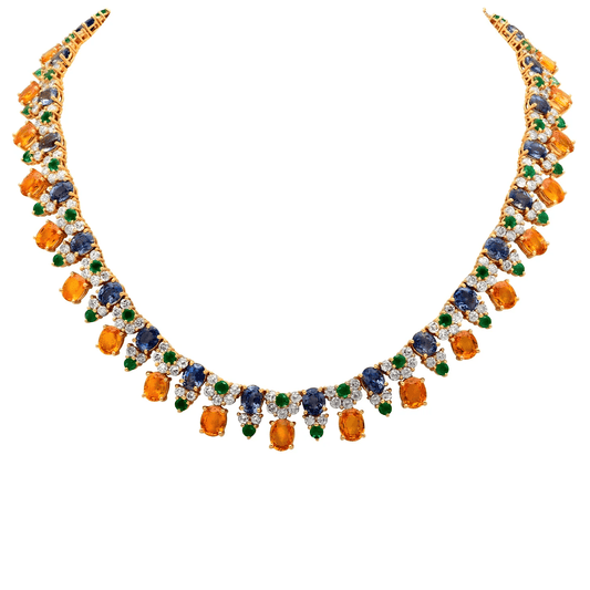 1980s 18KT Yellow Gold Diamond & Sapphire Set front