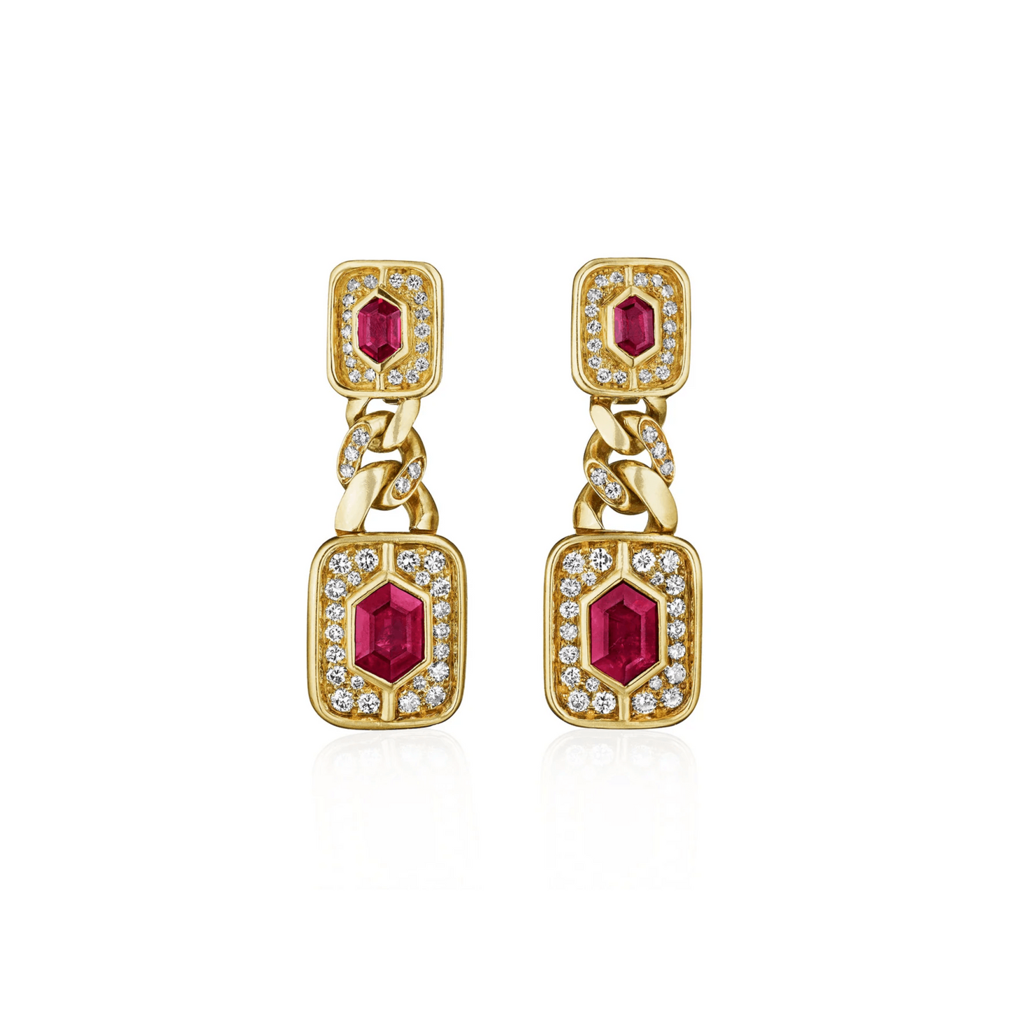 Bulgari Italy 1980s 18KT Yellow Gold Ruby & Diamond Earrings front