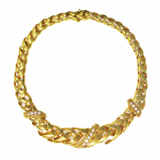David Webb 1970s 18KT Yellow Gold Diamond Necklace front