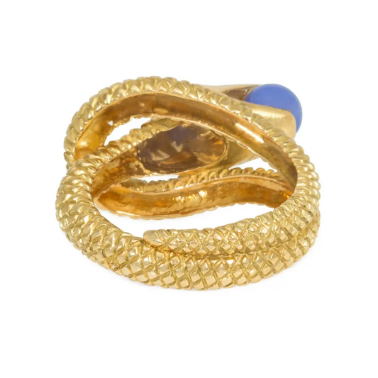 French 1960s 18KT Yellow Gold Chalcedony Snake Ring bottom