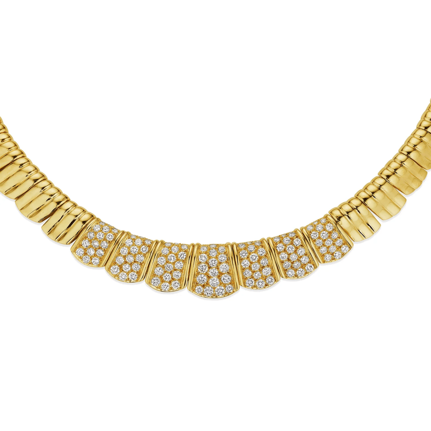 Van Cleef & Arpels Paris 1980s 18KT Yellow Gold Diamond Necklace close-up details