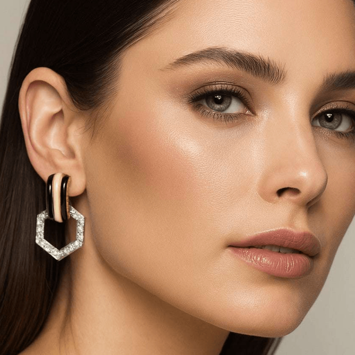 David Webb 1980s Platinum & 18KT Yellow Gold Diamond & Enamel Earrings on ear