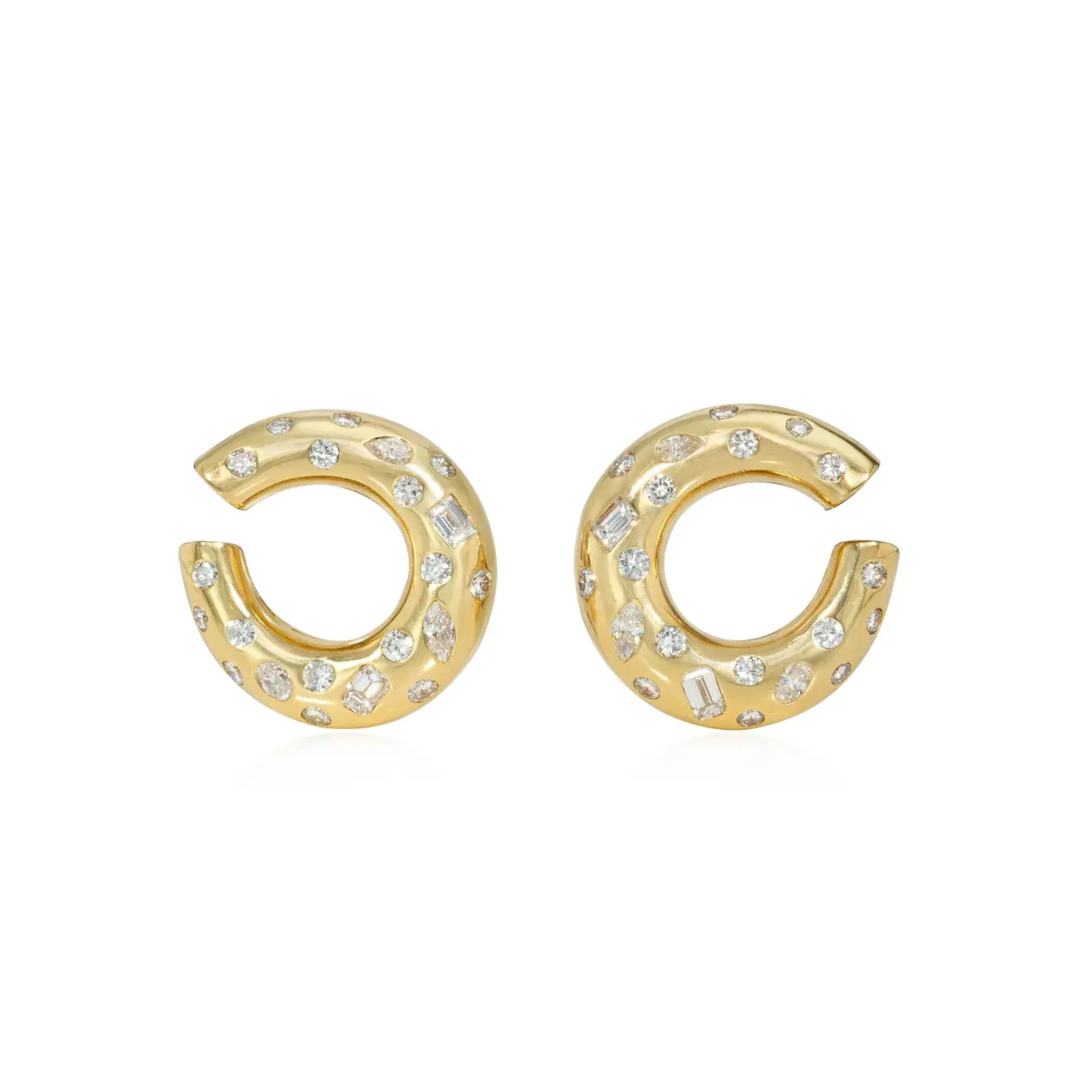 RCM Ricci & Co. Italy 1970s 18KT Yellow Gold Diamond Earrings front