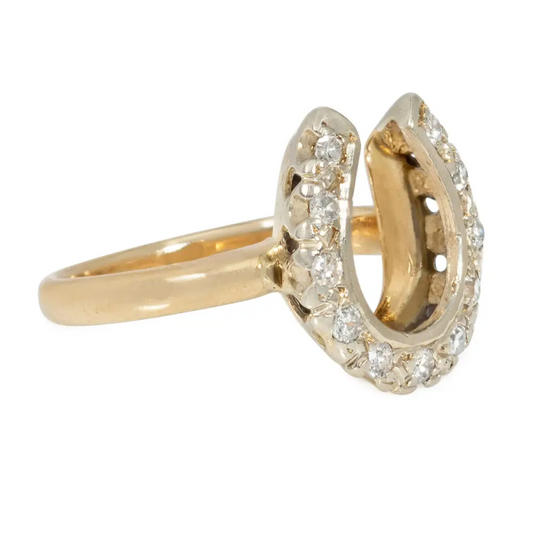 1950s Platinum & 14KT Yellow Gold Diamond Horseshoe Ring side