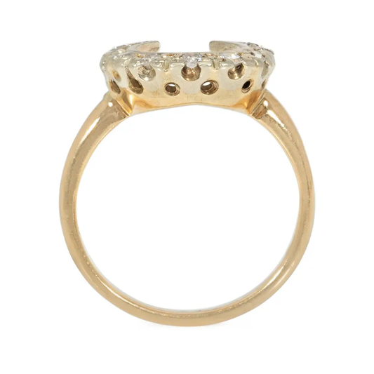 1950s Platinum & 14KT Yellow Gold Diamond Horseshoe Ring profile