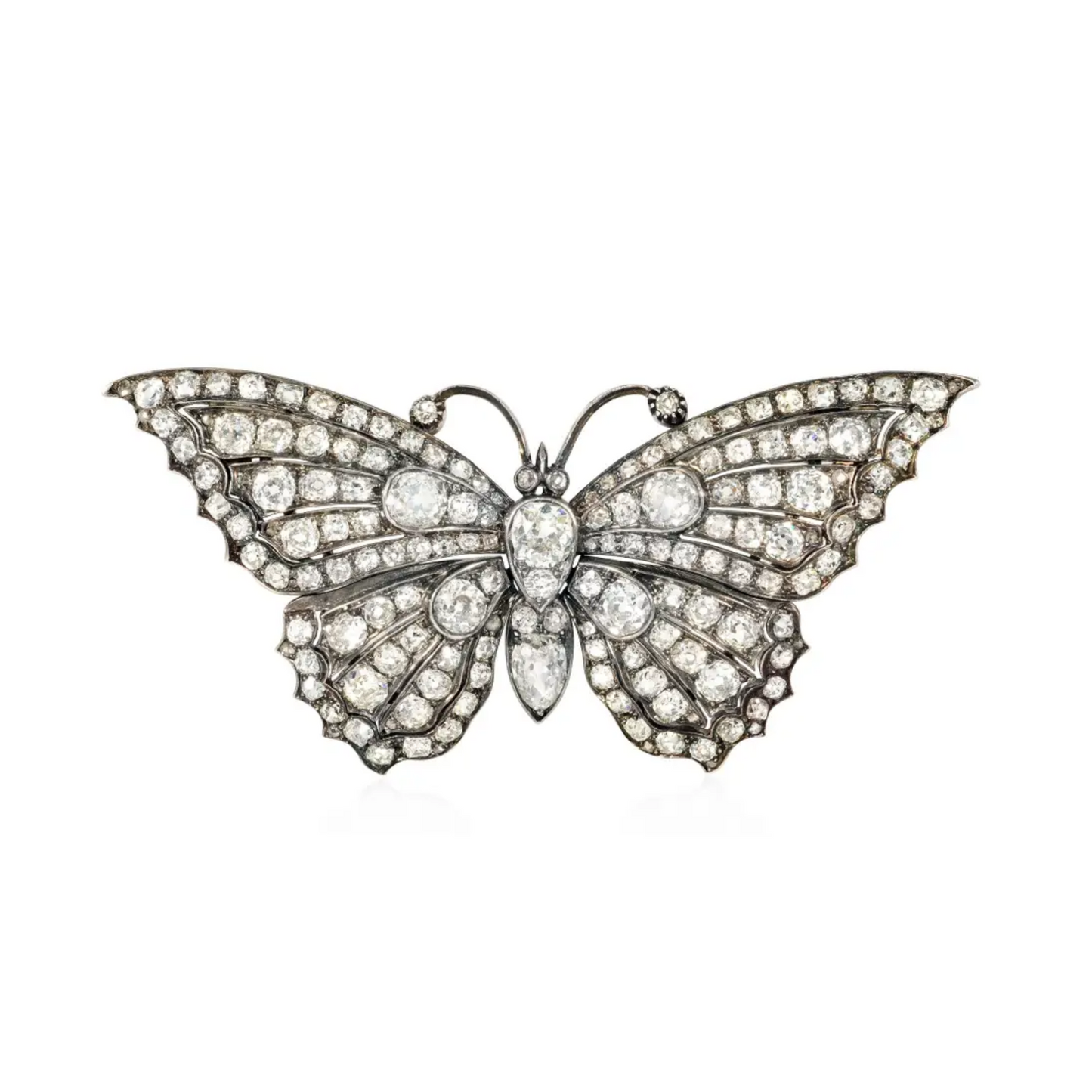 Victorian Silver & 14KT Yellow Gold Diamond Butterfly Brooch front
