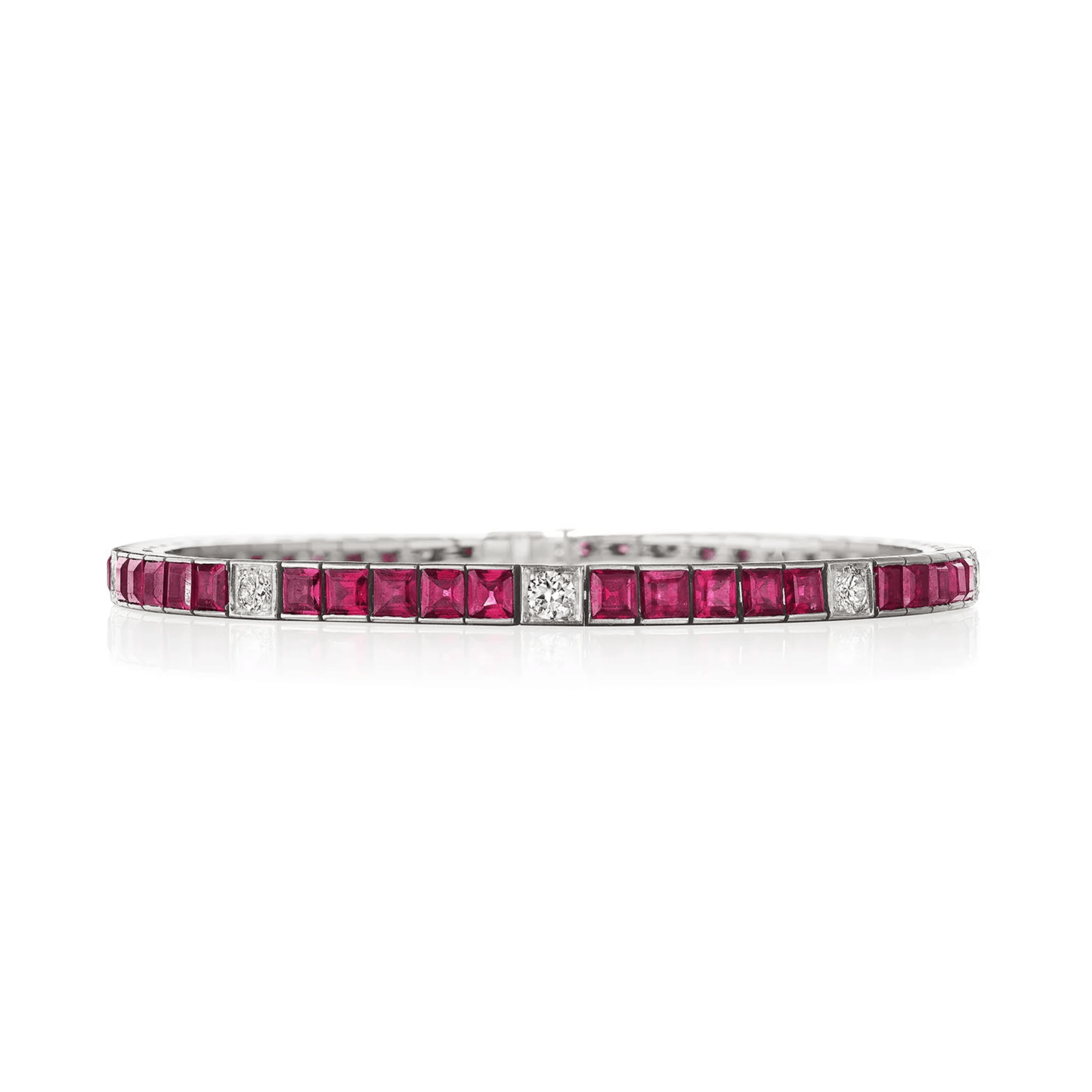 1950s Platinum Ruby & Diamond Bracelet front