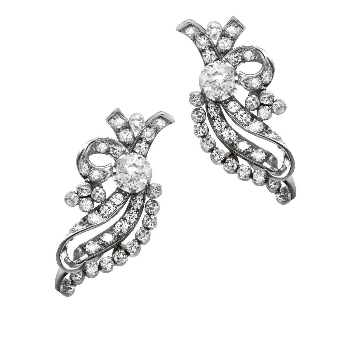 1980s Platinum Diamond Earrings front