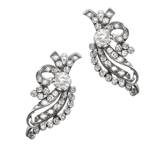 1980s Platinum Diamond Earrings front