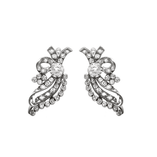 1980s Platinum Diamond Earrings front