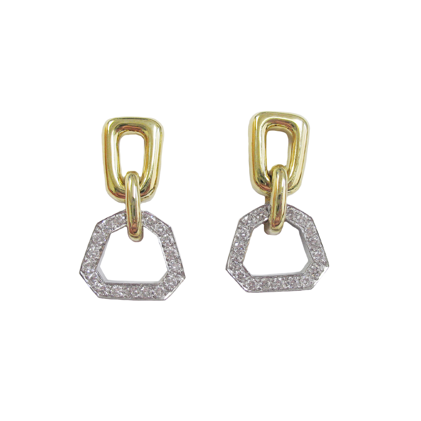 1970s Platinum & 18KT Yellow Gold Diamond Earrings front