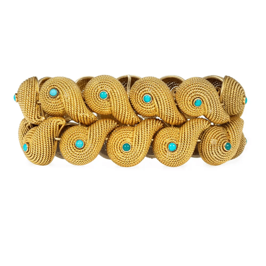Ventrella Rome 1950s 18KT Yellow Gold Turquoise Bracelet front