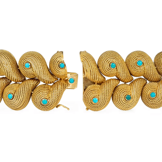 Ventrella Rome 1950s 18KT Yellow Gold Turquoise Bracelet clasp