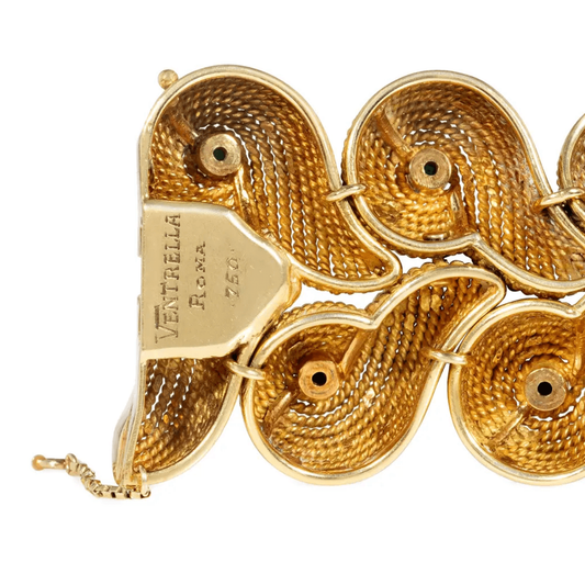 Ventrella Rome 1950s 18KT Yellow Gold Turquoise Bracelet signature