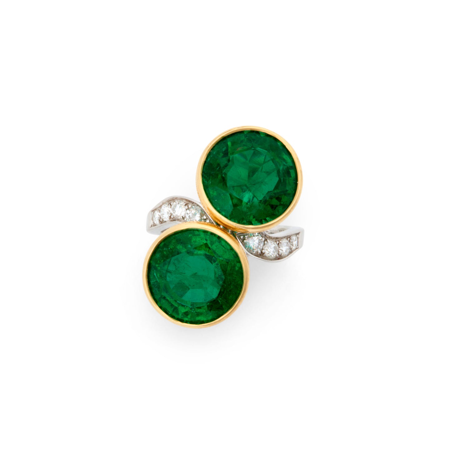 Bulgari 1980s 18KT White & Yellow Gold Emerald & Diamond Ring front