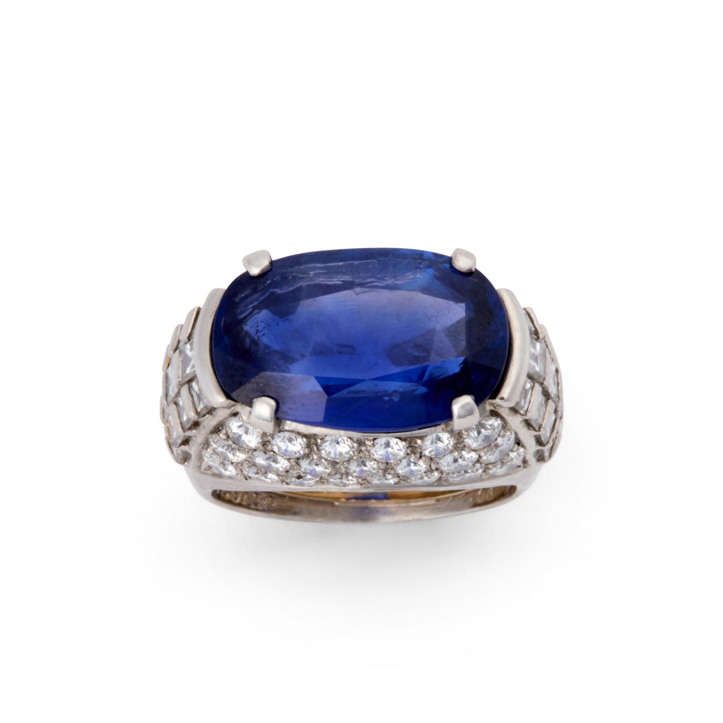 Bulgari Post-1980s 18KT White Gold Sapphire & Diamond Ring front