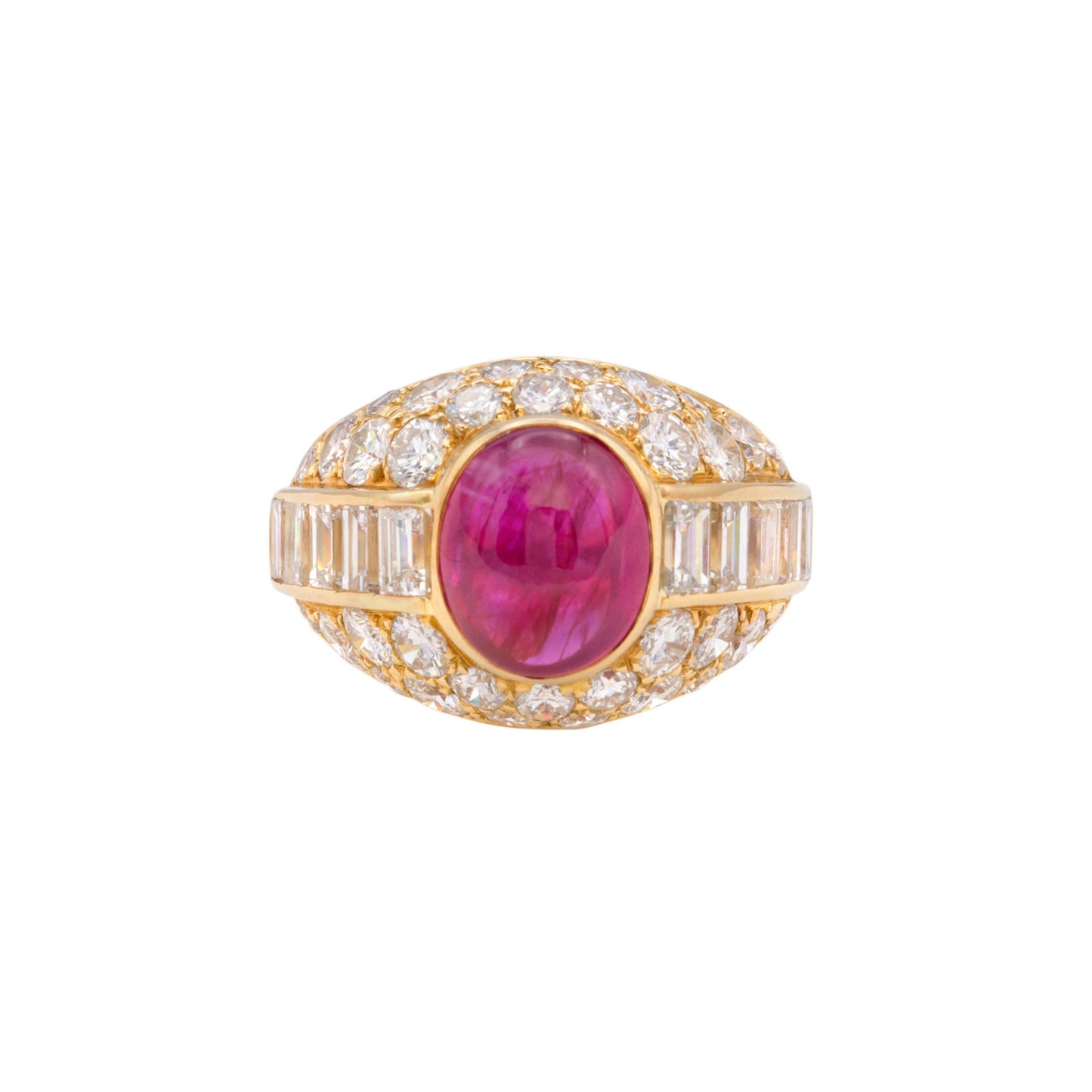 French 1960s 18KT Yellow Gold Ruby & Diamond Ring front
