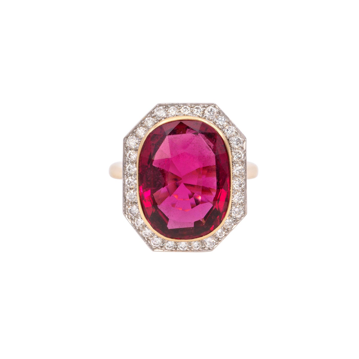 1970s Platinum & 18KT Yellow Gold Tourmaline & Diamond Ring front