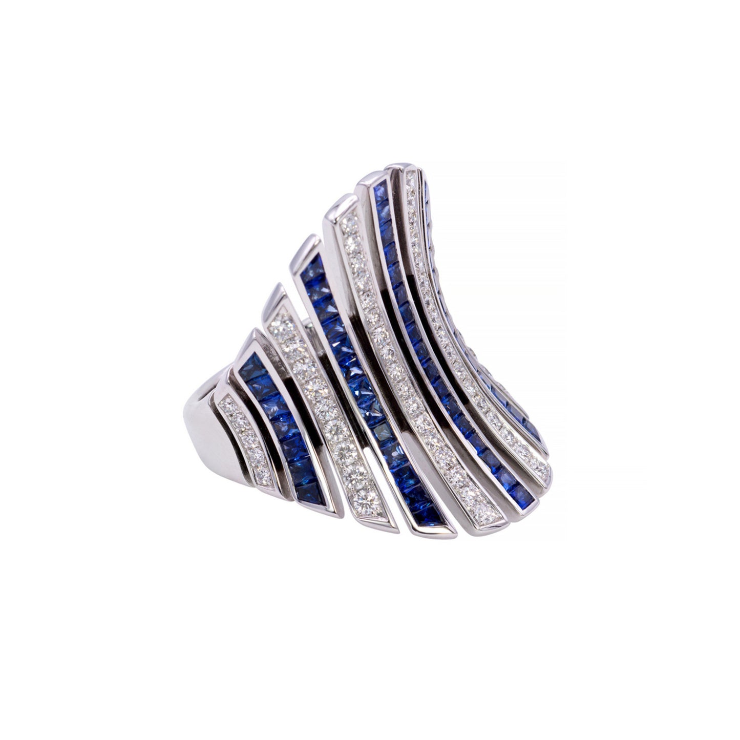 Contemporary 18KT White Gold Sapphire & Diamond Ring side