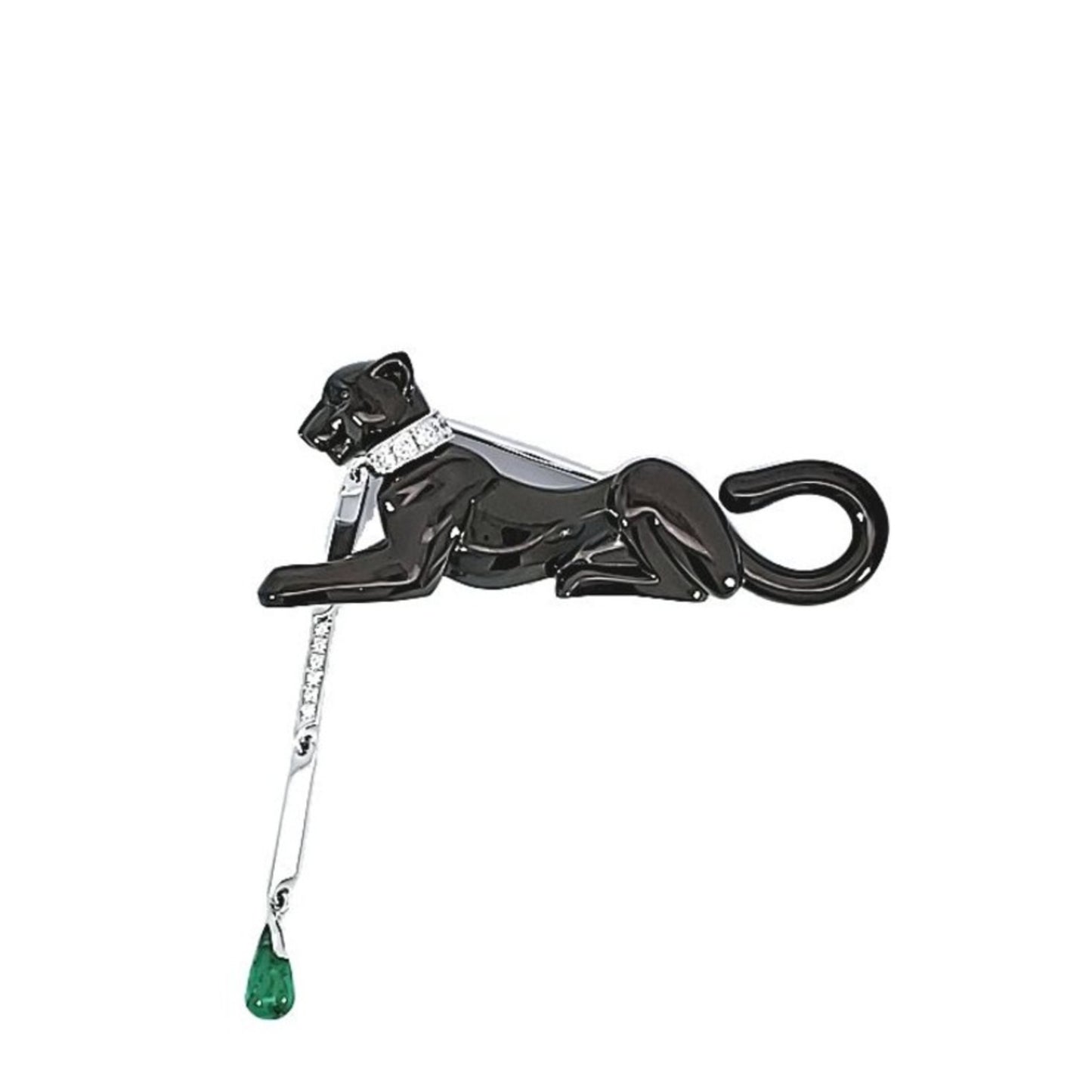 Cartier Paris 18KT White Gold Onyx & Emerald Panther Brooch front