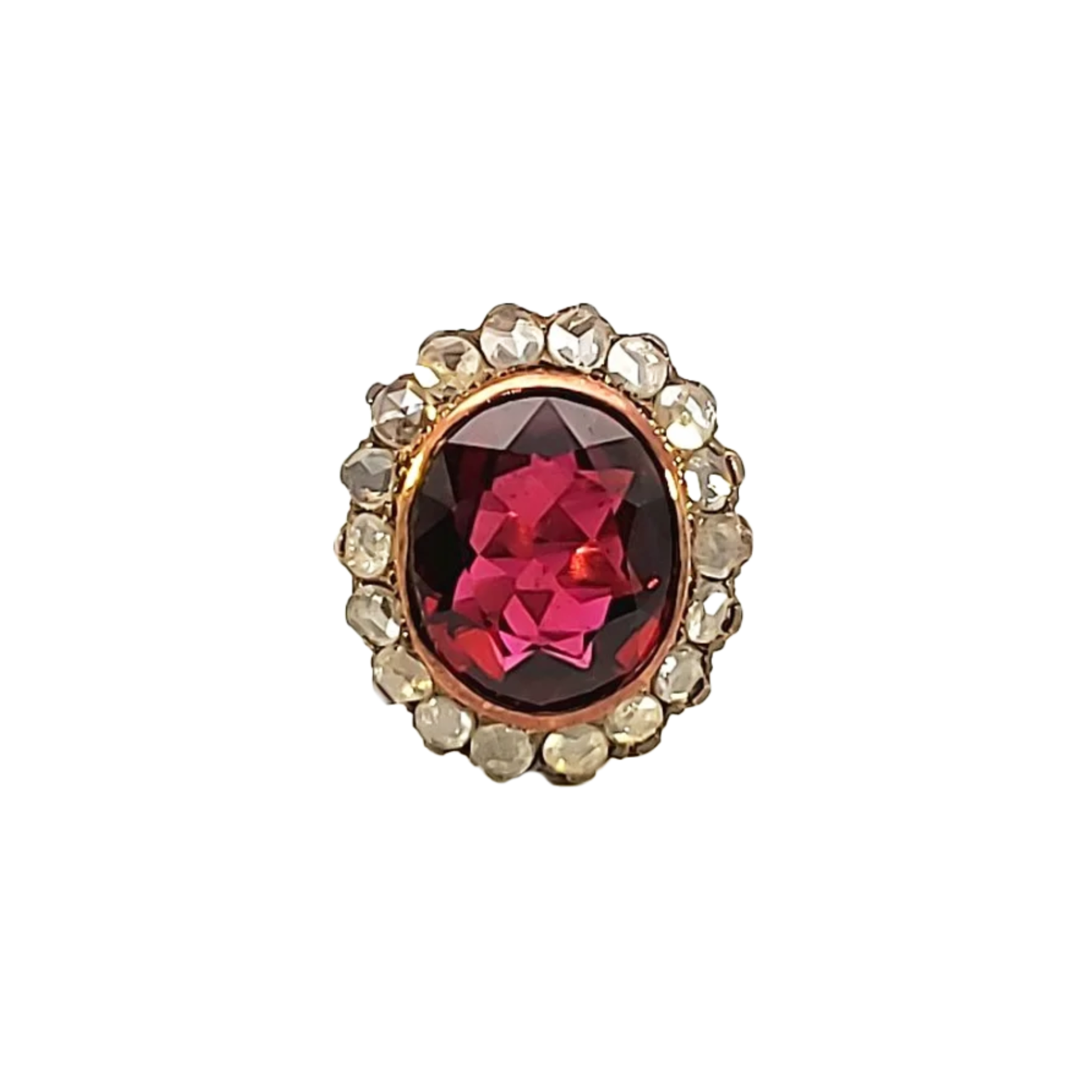 1970s 18KT Yellow Gold Rubellite & Diamond Ring front