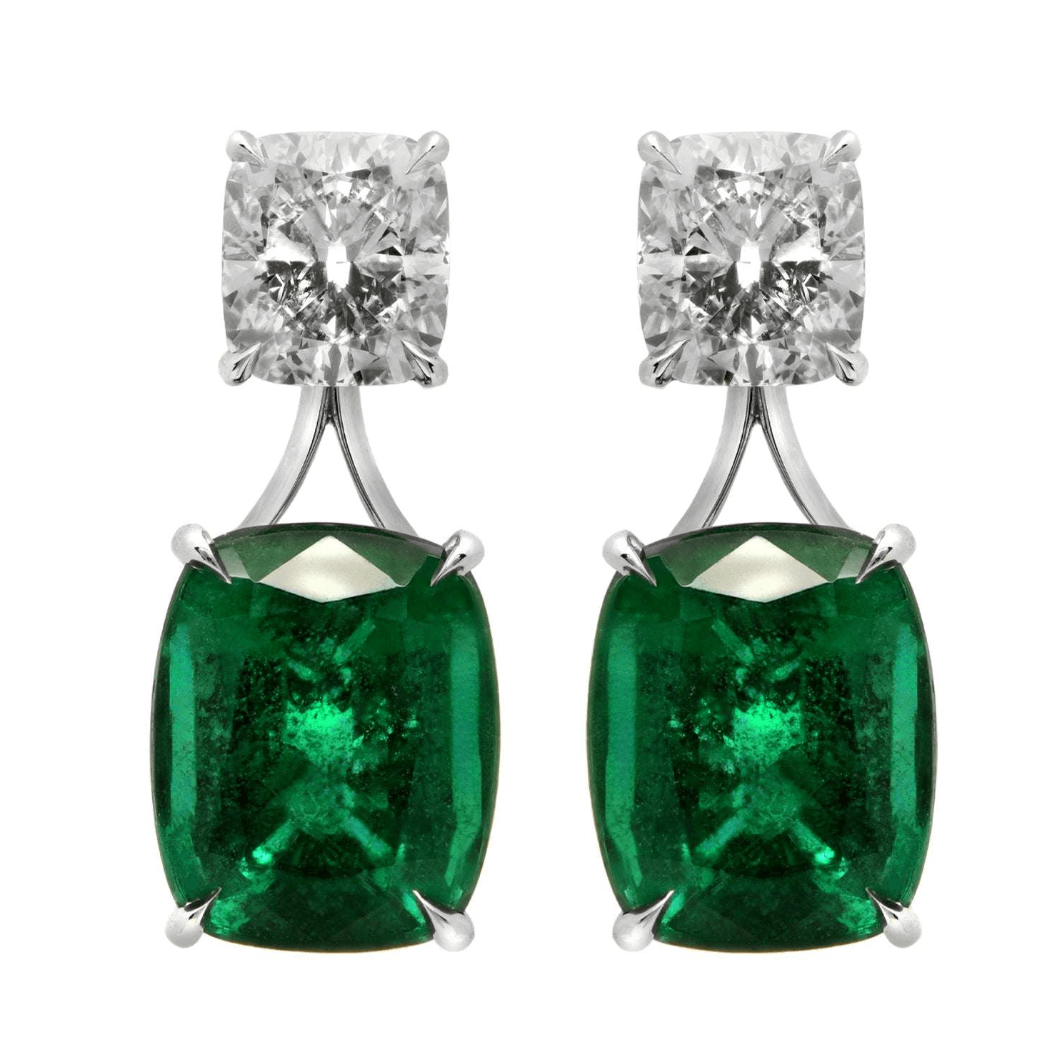 Post-1980s 18KT White Gold Emerald & Diamond Earrings front