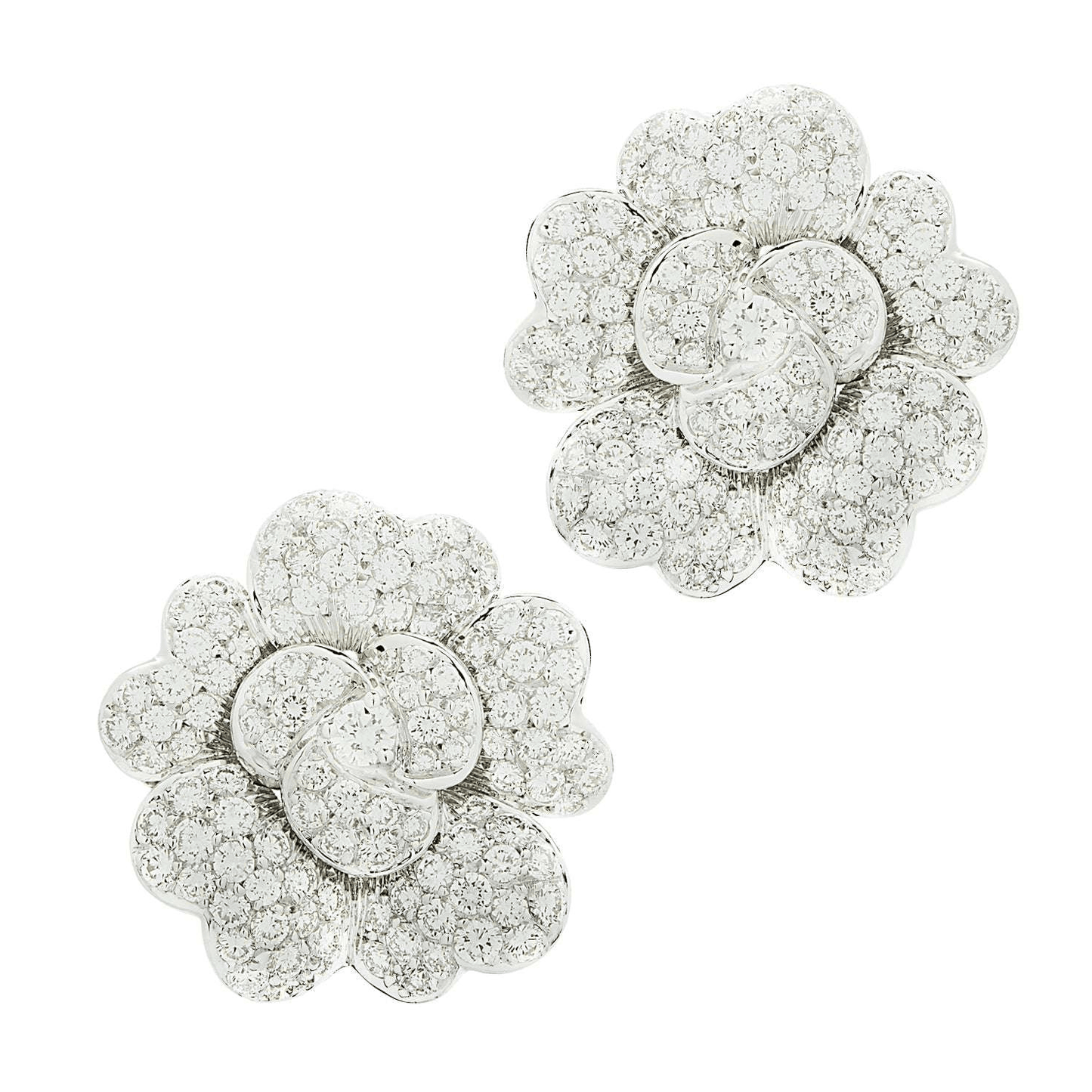 Post-1980s 18KT White Gold Diamond Flower Earrings front